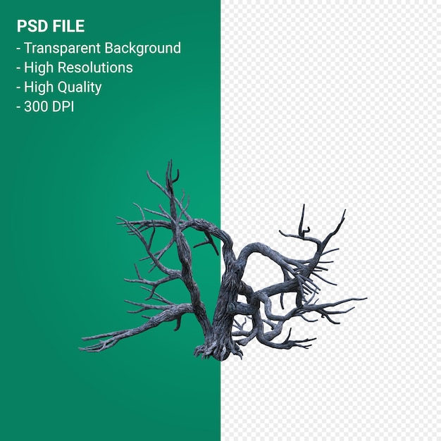 PSD dead tree 3d render isolated 