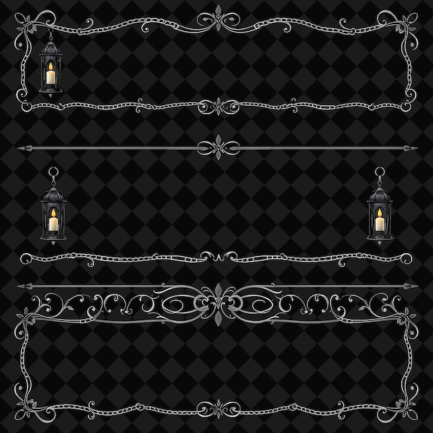 PSD decorative borders gothic lanterns candles chains and shadows midnight black and smoky grey tones