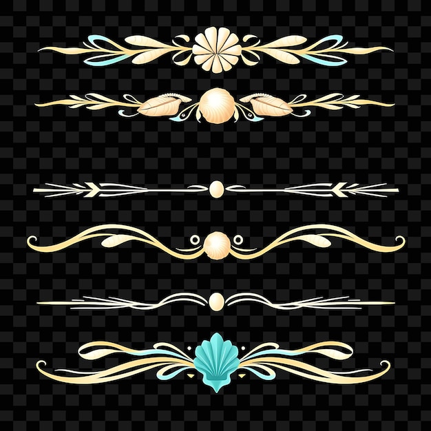 PSD decorative borders shells pearls and waves oceanic turquoise and sandy beige inspired by nautical