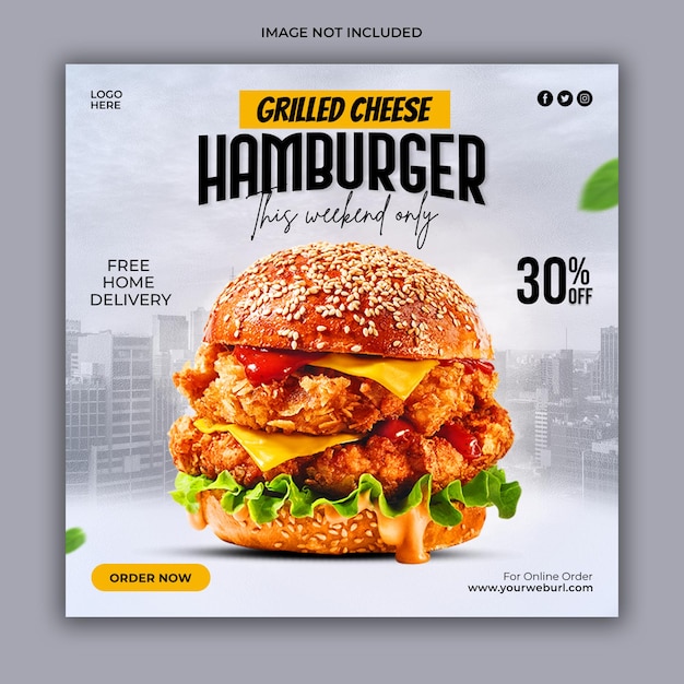 Delicious burger and food menu social media promotion banner template