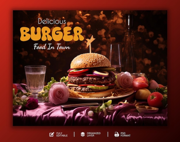 Delicious burger and food template design