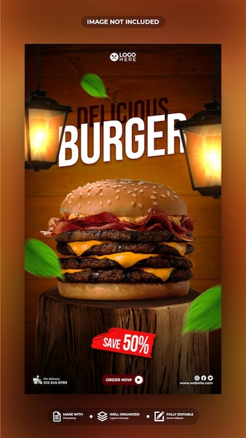 Delicious burger social media post story template