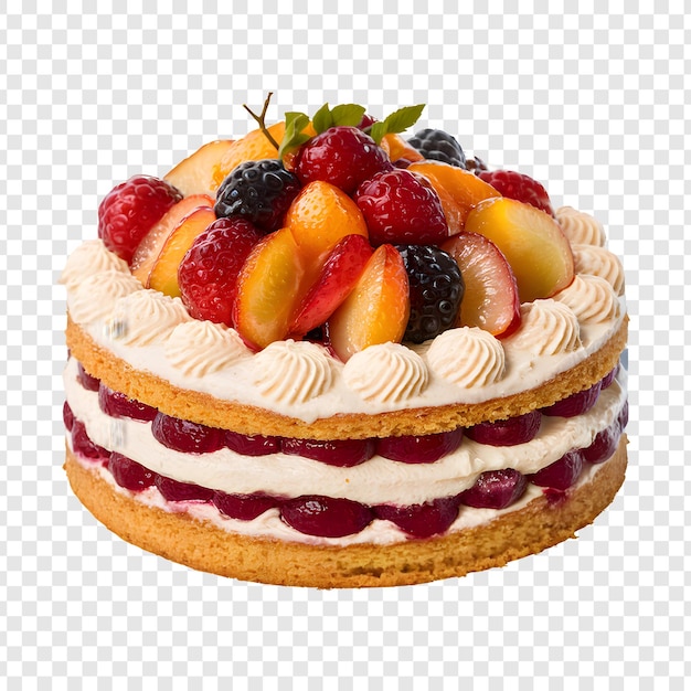 PSD delicious vanilla cake decorated with berries isolated on transparent background