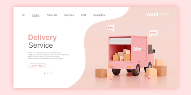 PSD delivery service web banner landing page template 3d illustration