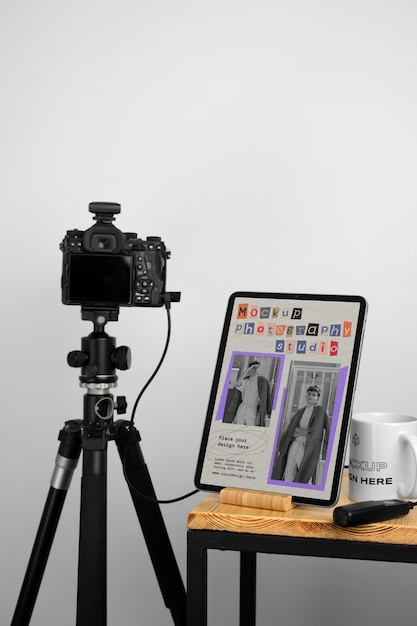 PSD device mockup in photography studio