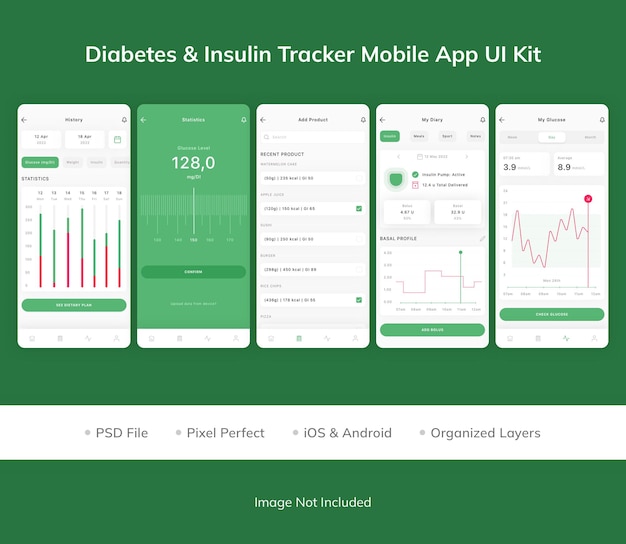 Diabetes and Insulin Tracker Mobile App UI Kit