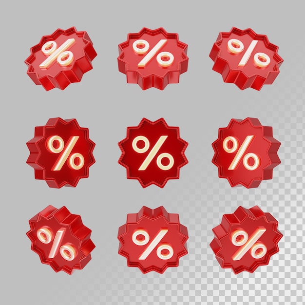 PSD discount percent icons in realistic 3d render set