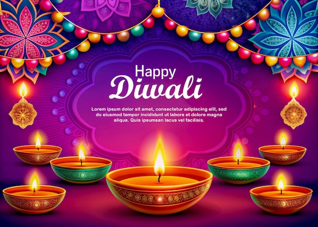 PSD diwali hindu festival of lights celebration diya oil lamps against dark background