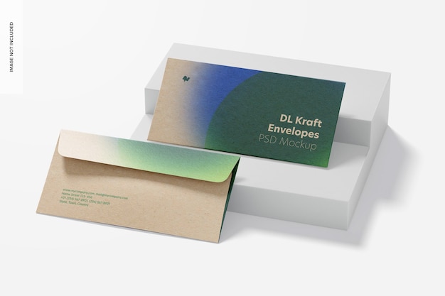 DL Kraft Envelopes Mockup, Perspective