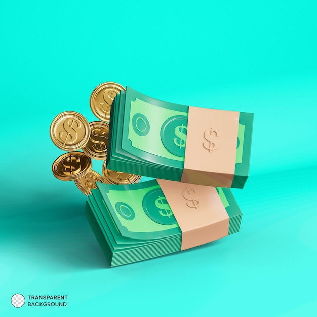 Dollar bill and gold coin icon Isolated 3d render Illustration