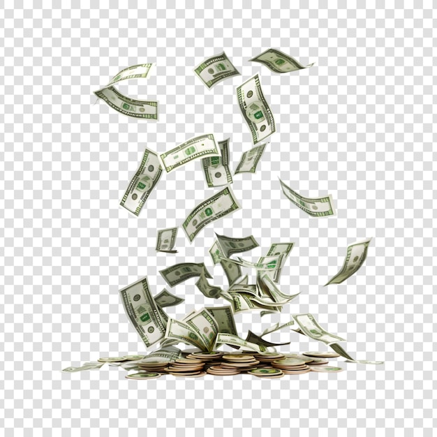 PSD dollar flying isolated on transparent background