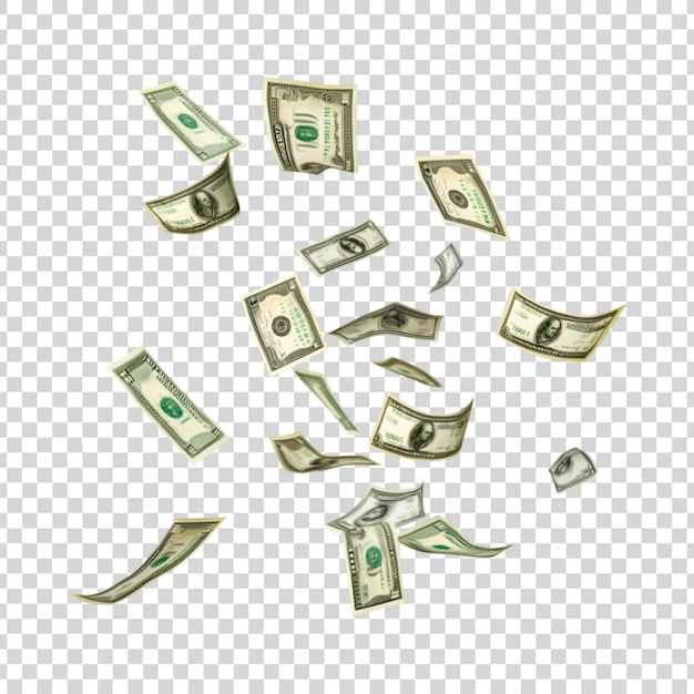 PSD dollar flying isolated on transparent background