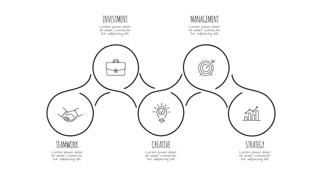 Doodle circle infographic elements with 5 options Hand drawn icons Editable illustration