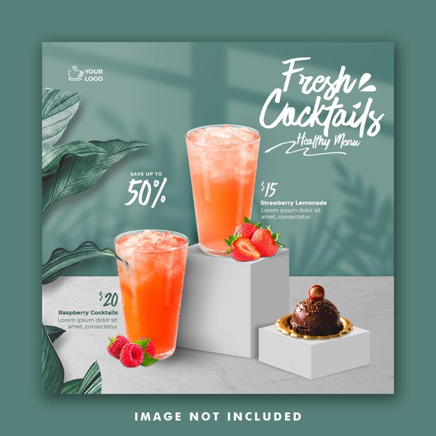 PSD drink menu social media post template for promotion restaurant