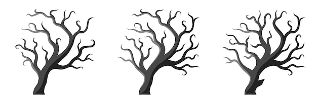 PSD dry tree simple cartoon style set element for halloween design