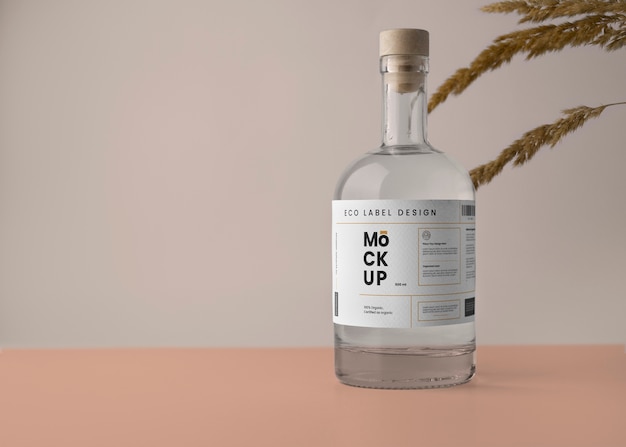 Eco paper label mock-up with glass bottle