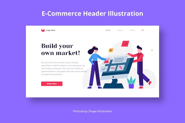 Ecommerce services & marketing web template with flat illustration