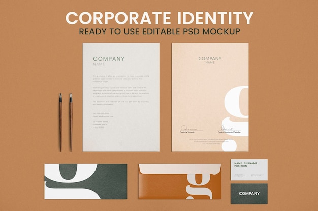 Editable corporate identity mockup psd set for business enterprise