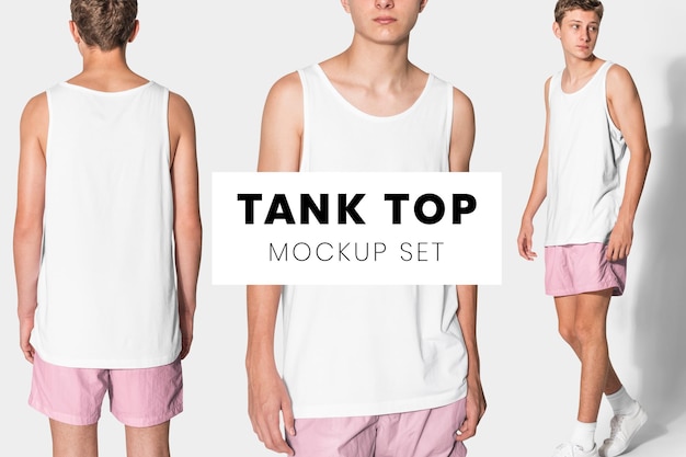 PSD editable tank top psd mockup template basic teen’s apparel ad