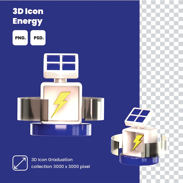 PSD een blauwe doos met een 3d-pictogram energie-logo erop