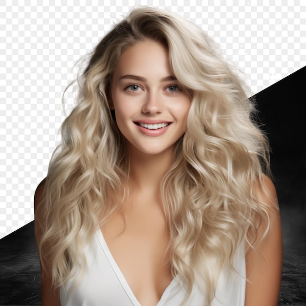 PSD een foto van een vrouw met blond haar en een witte jurk aan de linkerkant