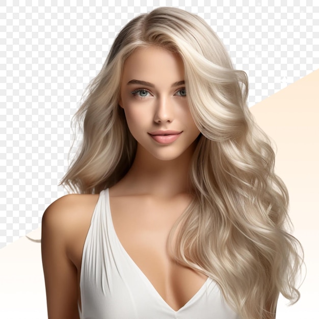 PSD een model met lang blond haar en een witte jurk