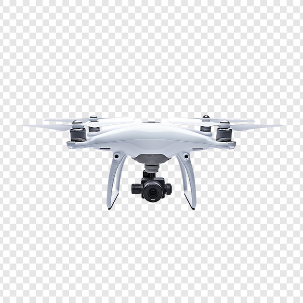 een witte drone met een zwarte neus vliegt in de lucht