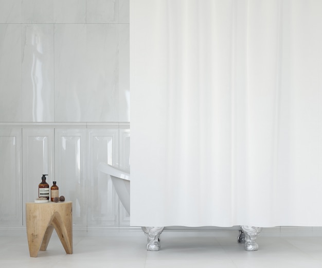 PSD elegant bathroom with white curtain