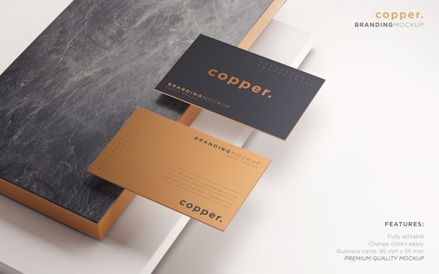 Elegant dark and copper business card psd mockup