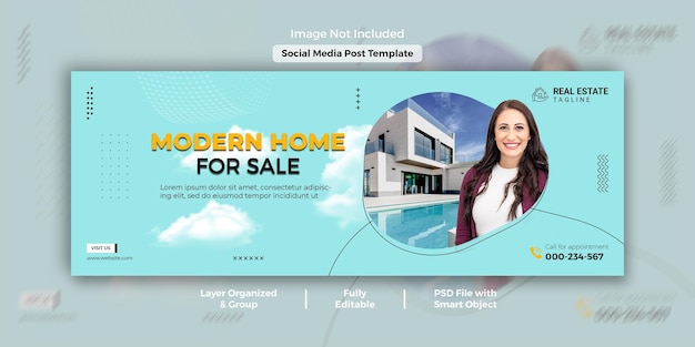 Elegant modern home for sale real estate promotional facebook cover and web banner template