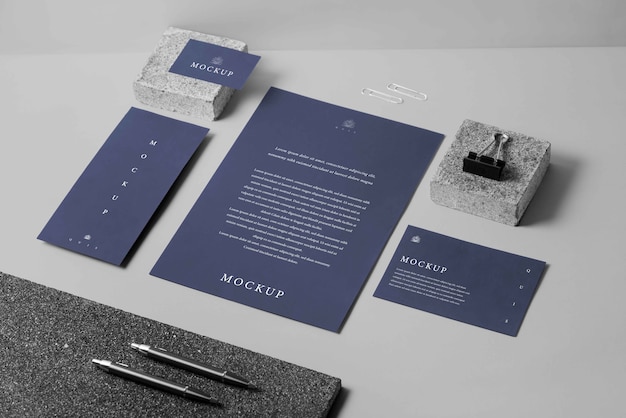 PSD elegant stationery mockup over stone board