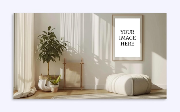 PSD empty frame mockup on wall