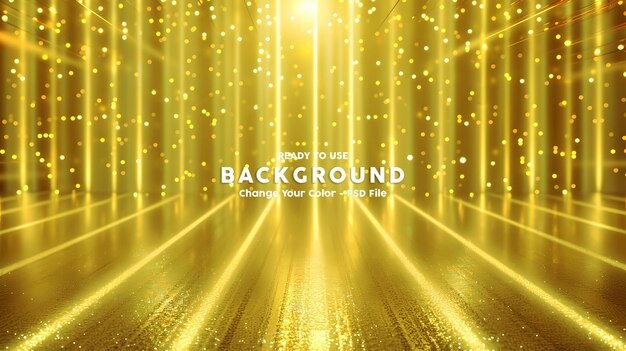 PSD empty stage podium luxury gold background with shiny glow lights