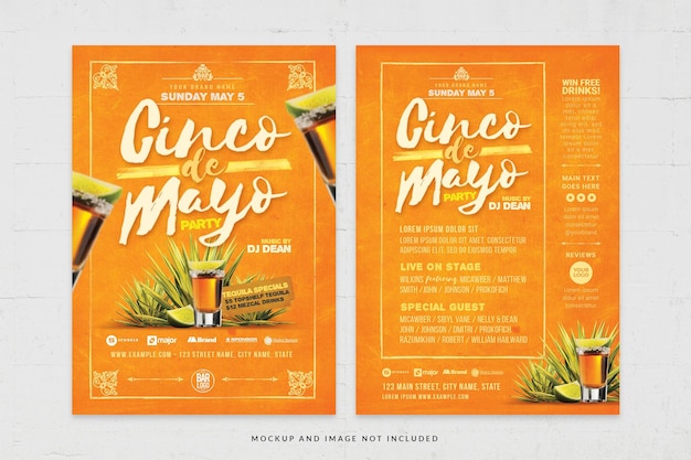 Energetic Yellow Cinco de Mayo Party Flyer Template in PSD for Mexican Restaurant and Bar