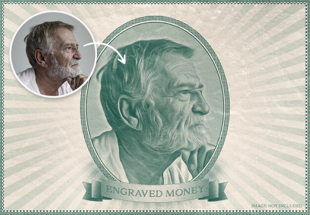 PSD engraved bank note photo effect mockup