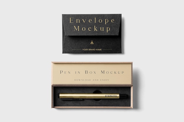 Envelope with Pen Box Mockup