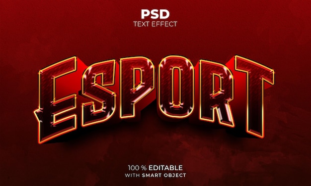 PSD esportowy czerwony efekt tekstowy 3d do edycji