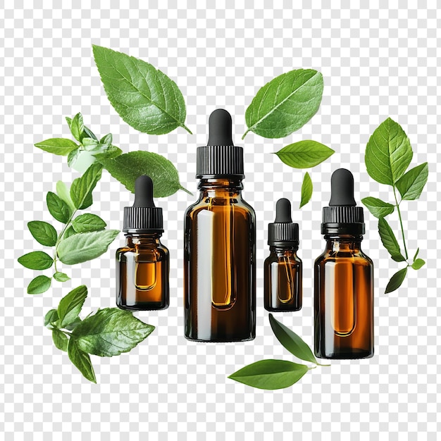 PSD essential oils with green leaves