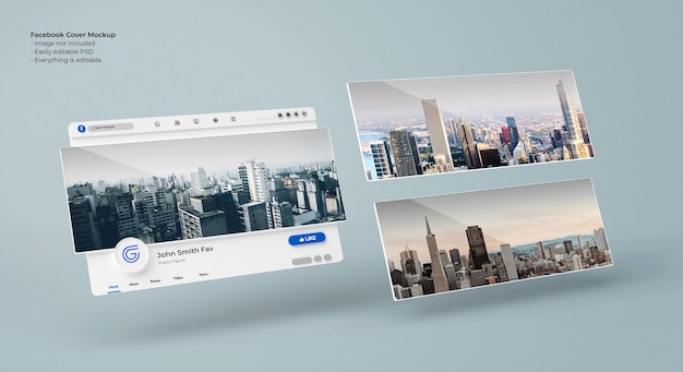 Facebook cover photo mockup 3d rendered interface