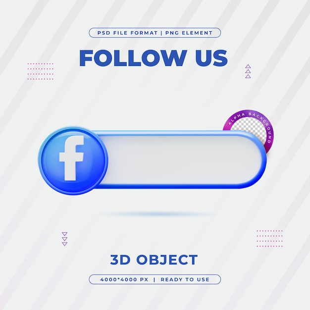 PSD facebook follow us banner element icon isolated 3d render