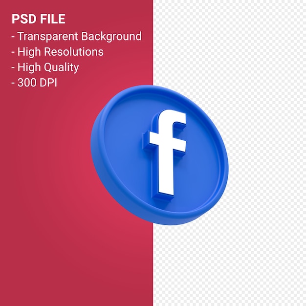 Facebook logo 3d rendering on transparent background