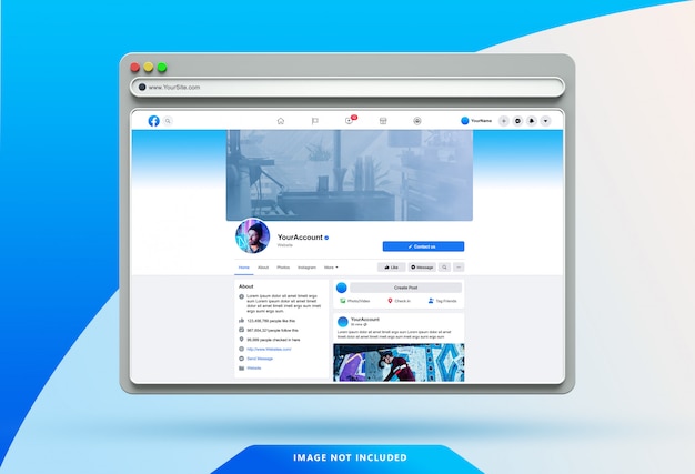 facebook UI template on 3D Web browser mockup