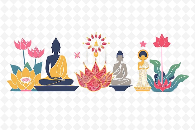 PSD families celebrating vesak design is traditional and beautif flat illustration culture character