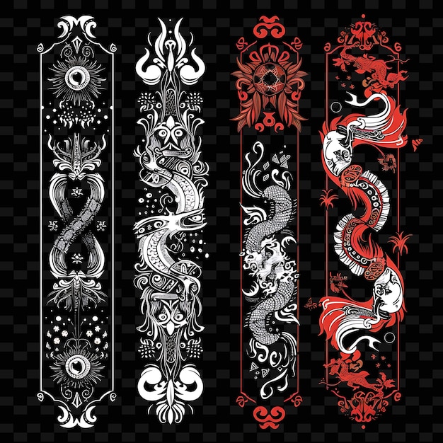 PSD fantasy borderlines design with mythical creature and magica png unique stylized motifs designs