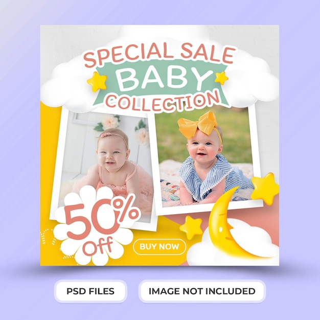 Fashion promotion sale kids and baby social media post template Premium Psd