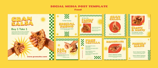 PSD fast food instagram posts collection in groovy style