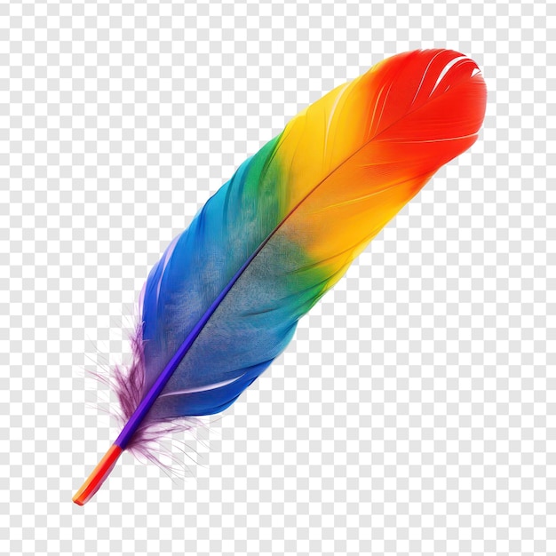 PSD a feather in rainbow pride color isolate on transparency background psd