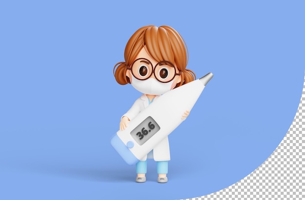 Female doctor holding medical thermometer 3d illustration cartoon character