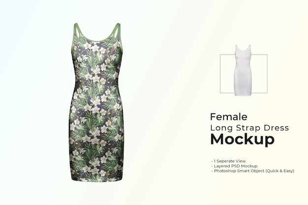 PSD female long strap dress mockup