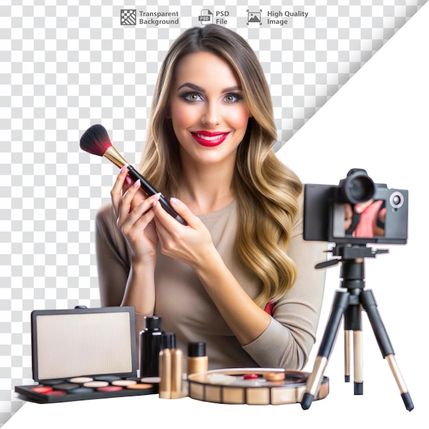 Female makeup artist applying cosmetics with a smile